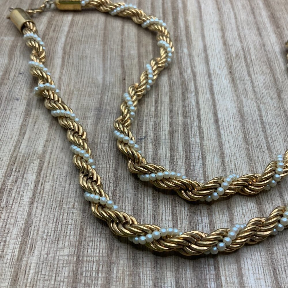 Monet Faux Pearl Wrapped Gold Tone Necklace